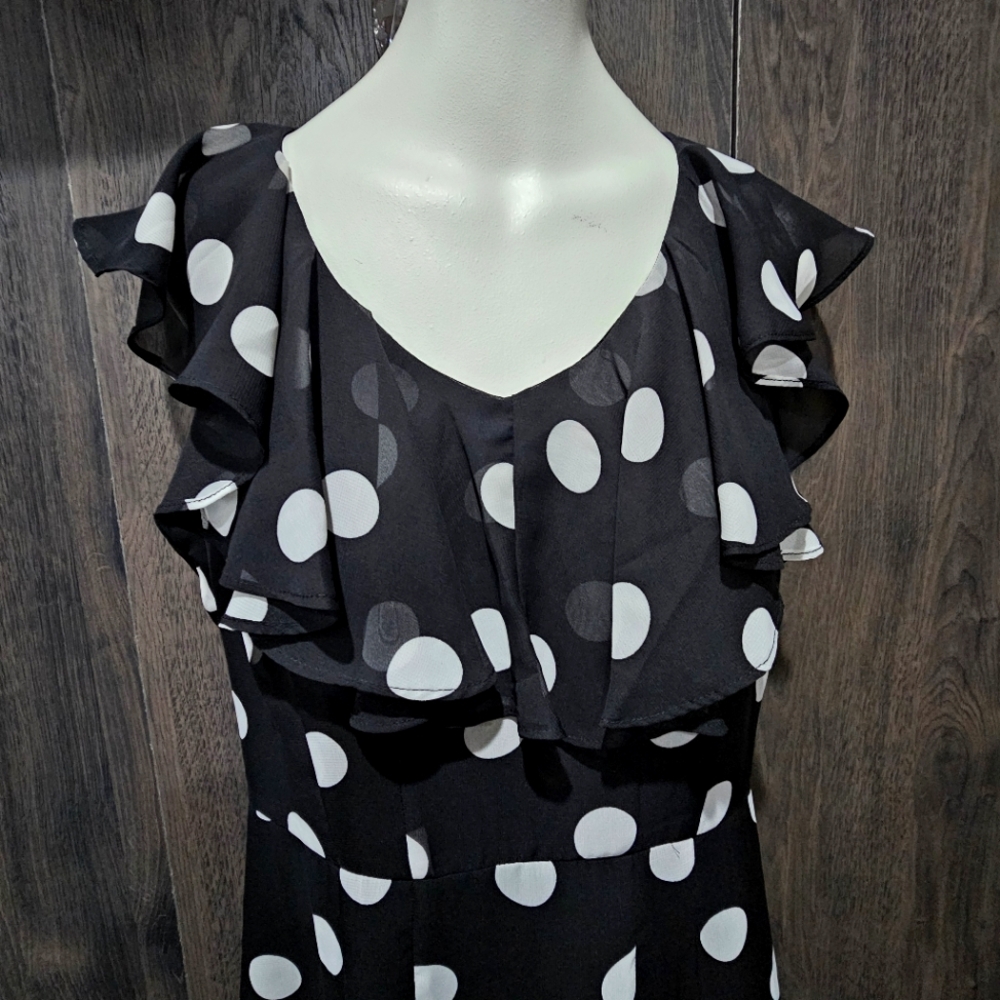 Black & White Polka Dot Milano Midi Dress Size 4 Feminine Dapper Day - Picture 7 of 7